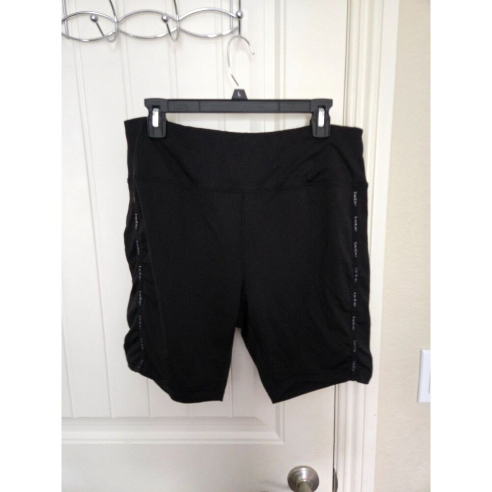 Bebe Sport Women’s 2X Black Bermuda Bike Shorts Logo Trim Stretch Activewear